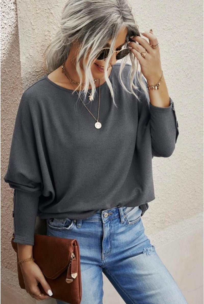 Round Neck Button Sleeve Top