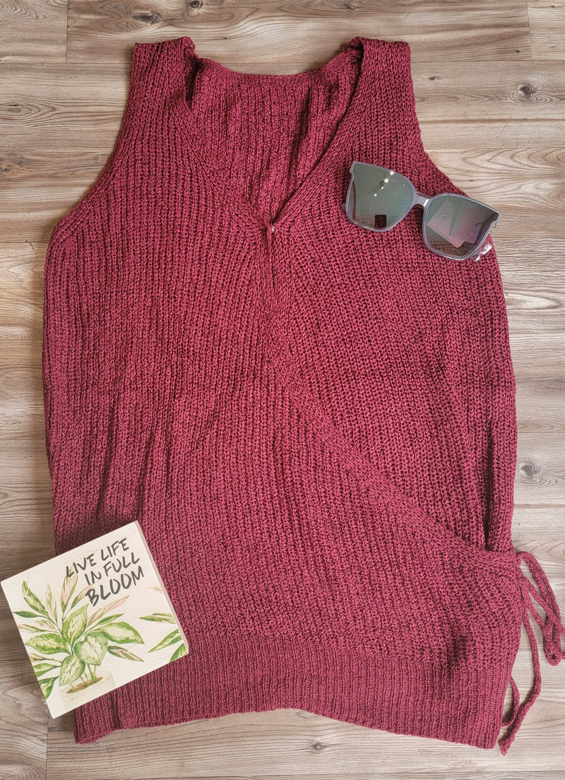 Deep V Neck Sleeveless Knit Top