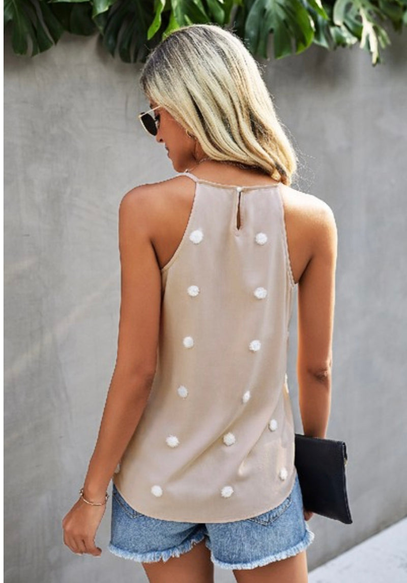 Round Neck Polka Dot Sleeveless Top