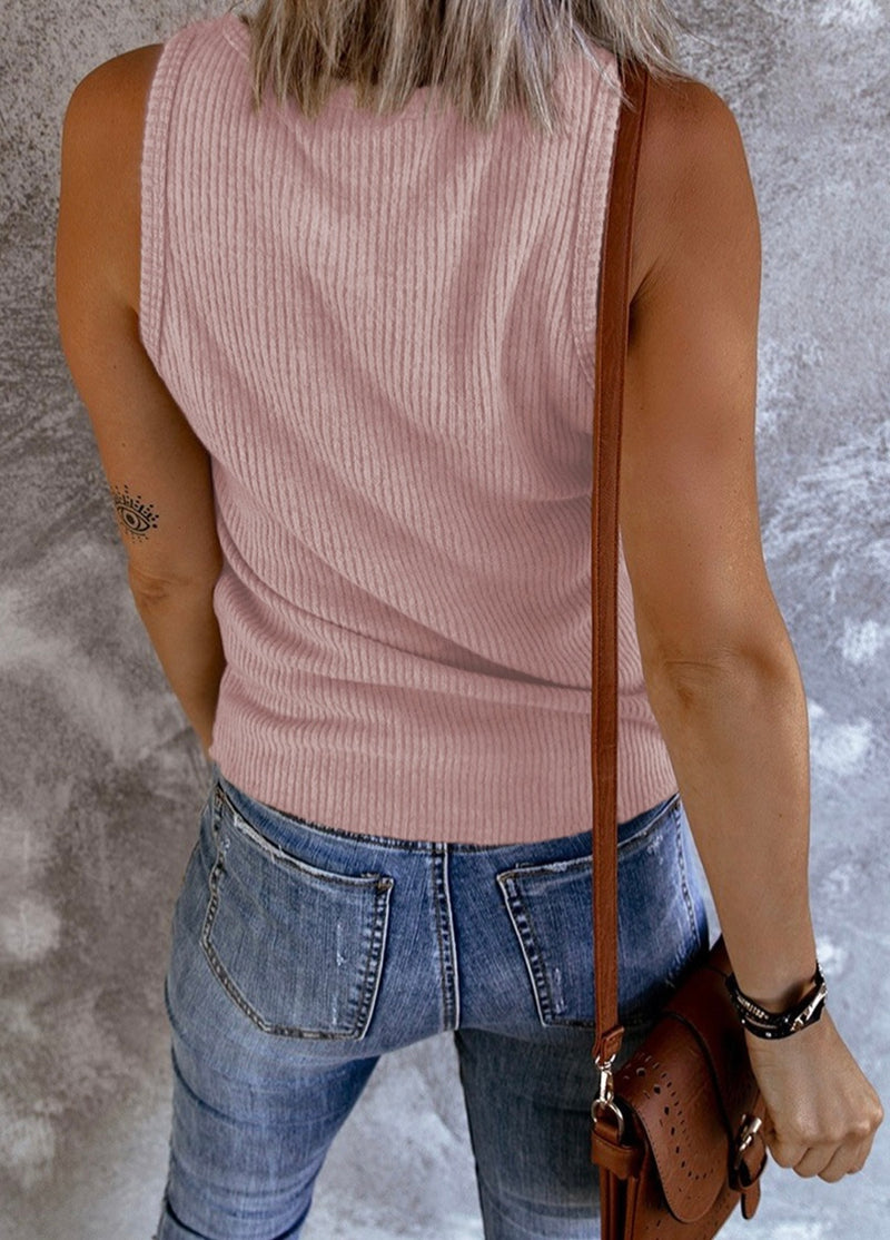 Ribbed Button Detail Top