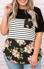 Block Stripe Floral Short Sleeve Top