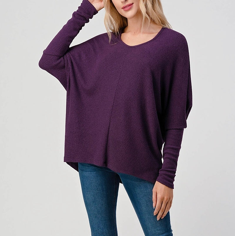 V Neck Long Sleeve Boxy Top