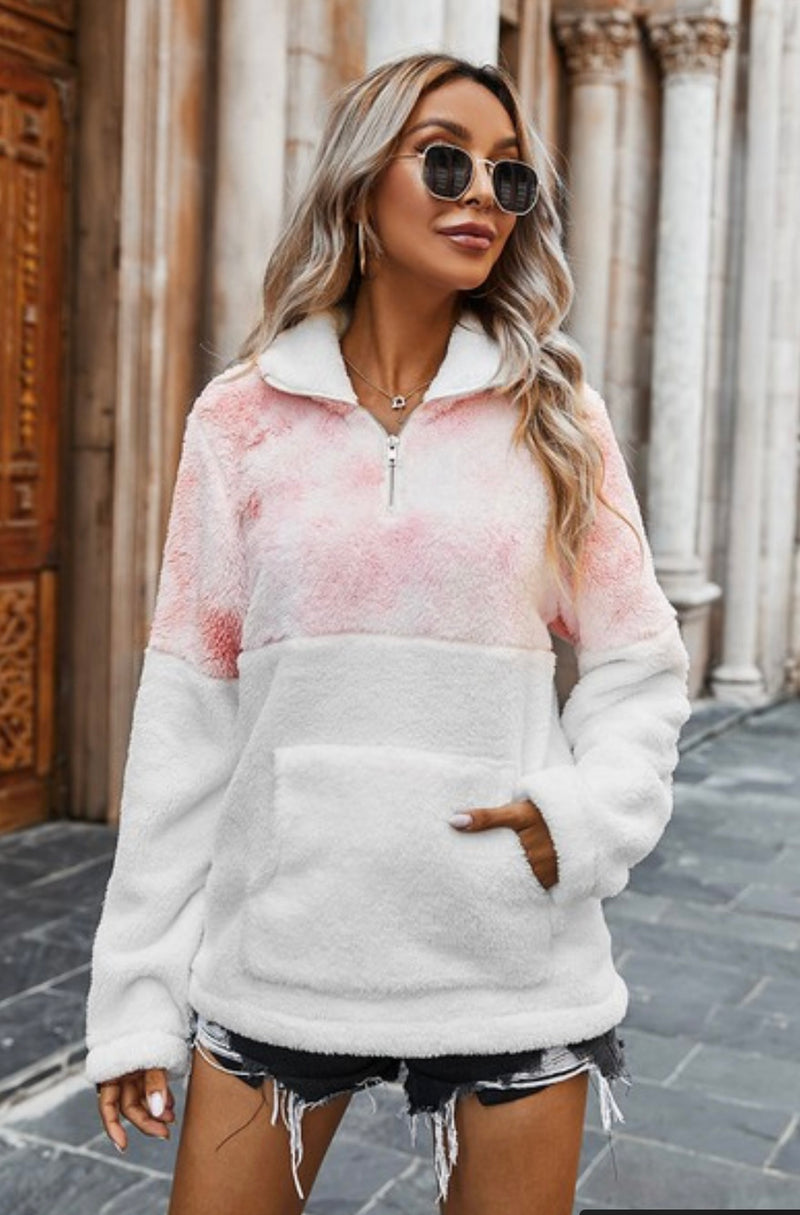 Tie Dye Zipper Fuzzy Sweatshirt