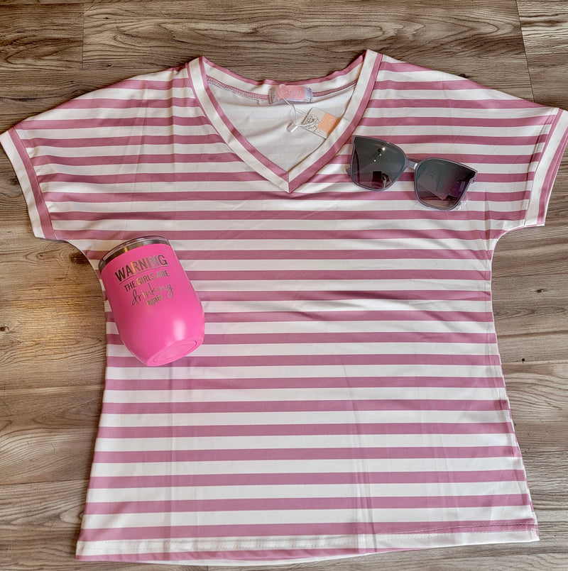 Classic Striped Print Short Sleeve Top