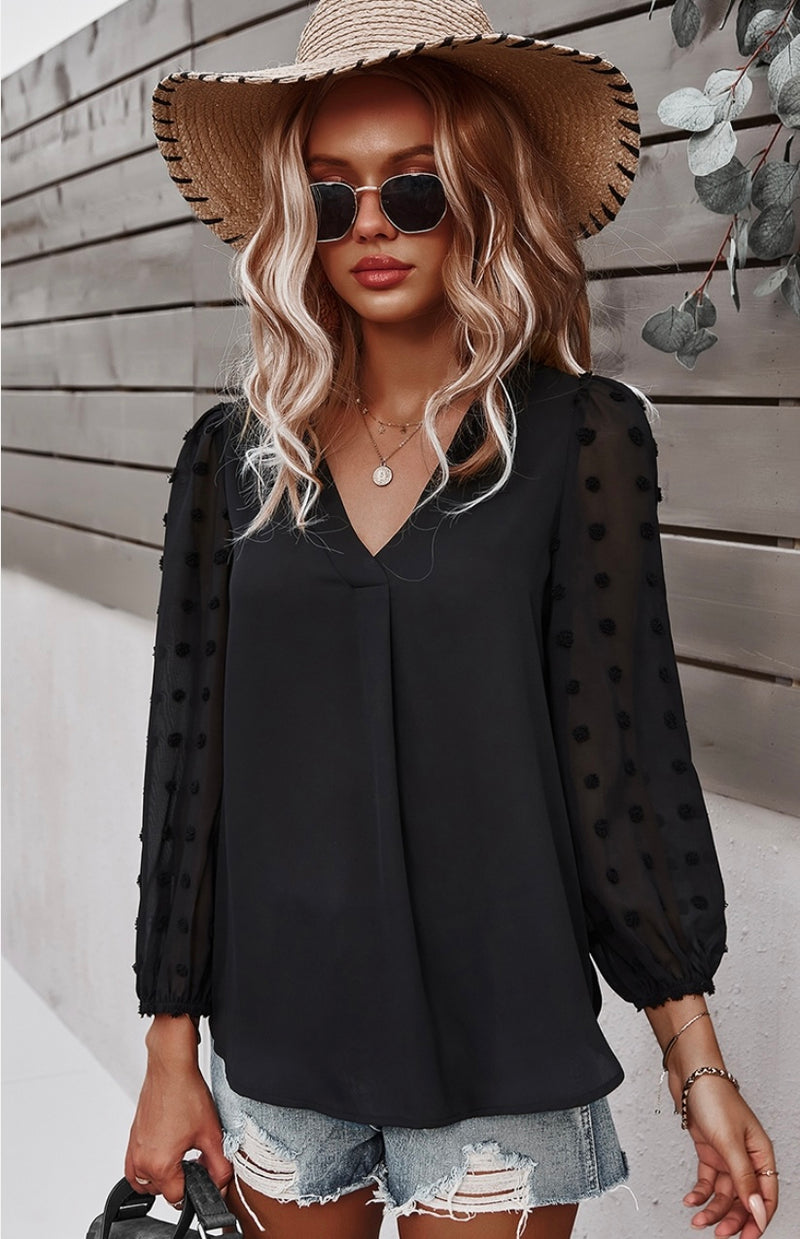 Sheer Sleeve Long Sleeve Blouse