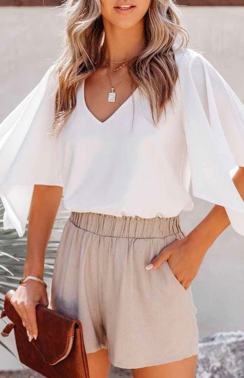 Slit Sleeve V Neck Blouse