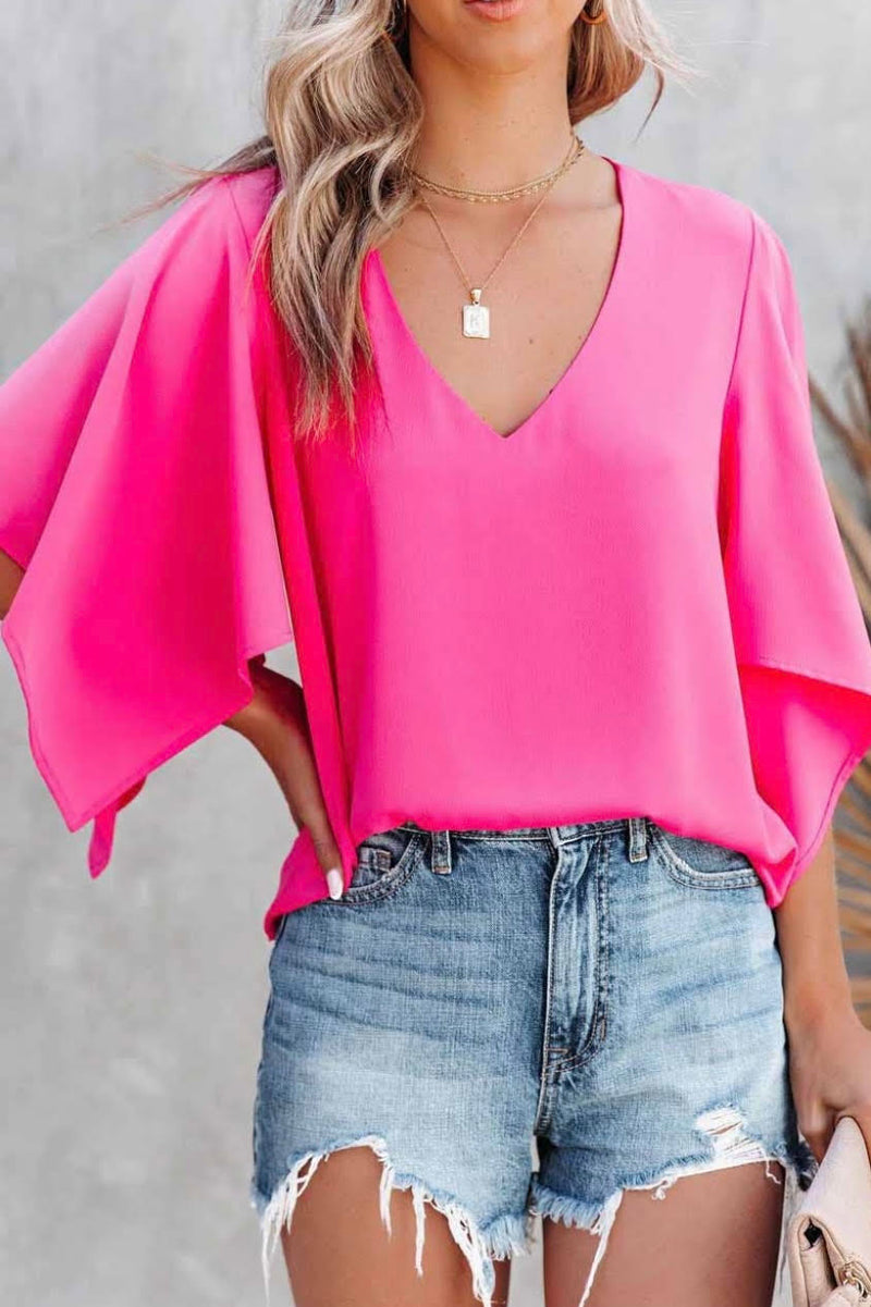 Slit Sleeve V Neck Blouse